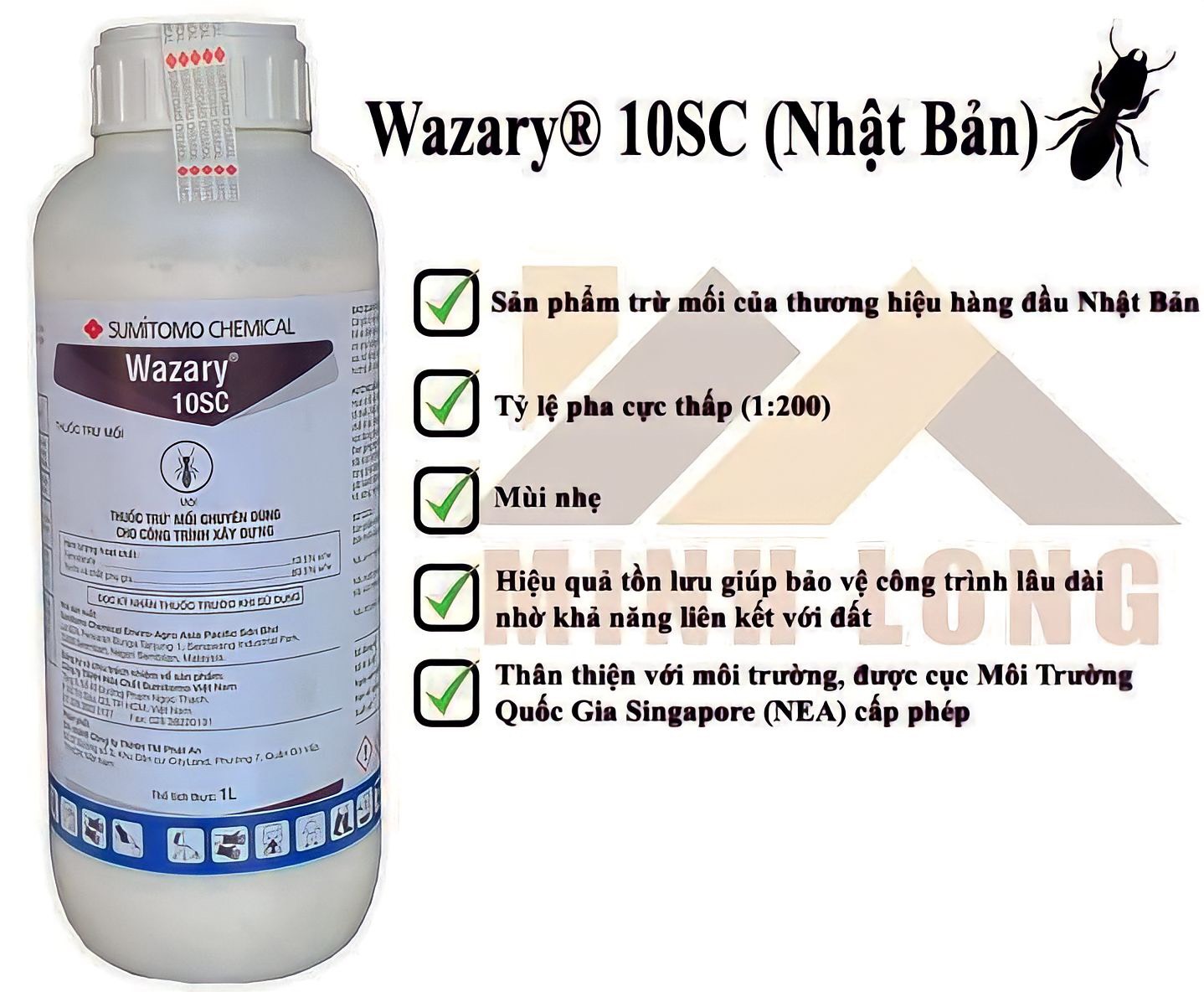 THUỐC TRỪ MỐI WAZARY 10SC nhập khẩu Nhật Bản 1 Lít