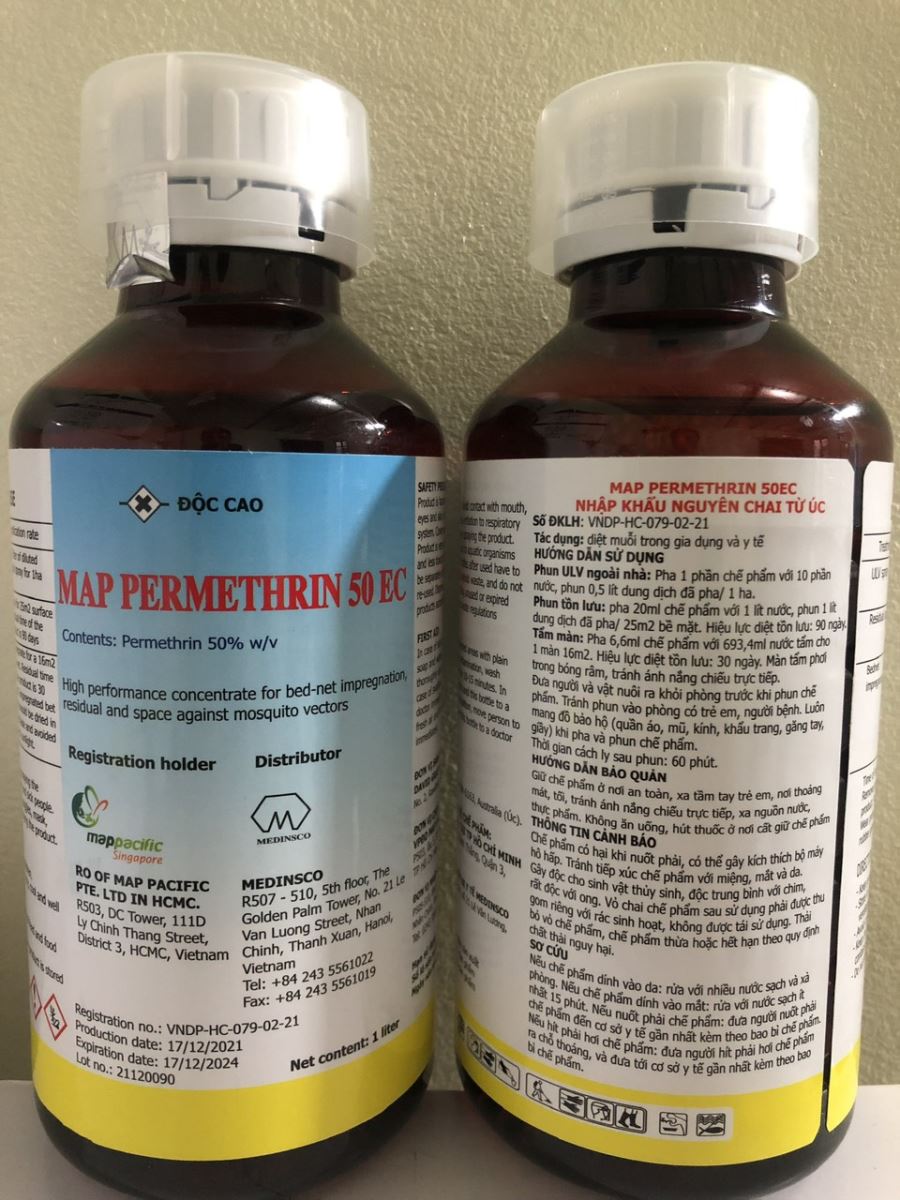 Thuốc muỗi Map Permethrin 50 EC NHẬP KHẨU ÚC- CHAI 1 LÍT